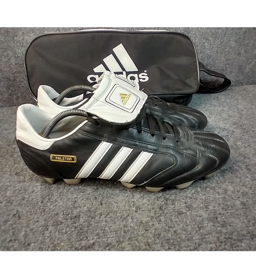 Vtg Adidas Telstar Soccer Cleats Mens 11 Black White Leather 447782 w/ case